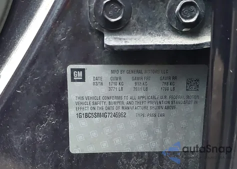 2016 Chevrolet Cruze Ls Auto z USA, uszkodzony, nr VIN 1G1BC5SM4G7246962